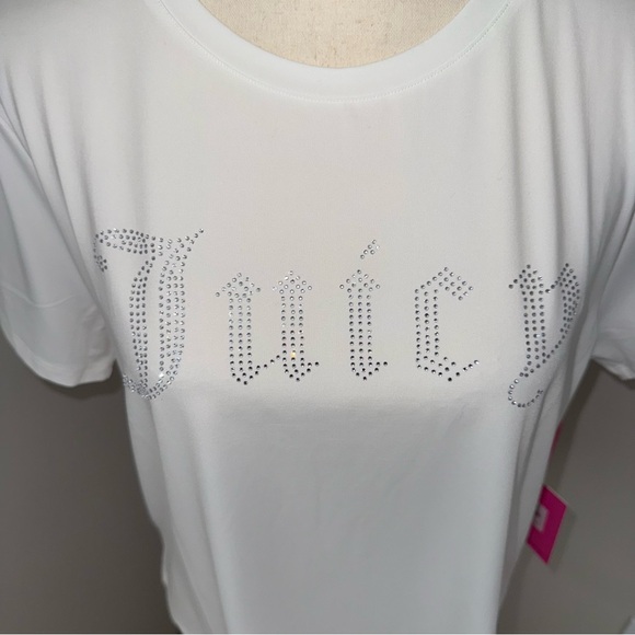 NEW Juicy Couture White Sport Short Sleeve Tee Rhinestone logo size XL - Picture 2 of 10